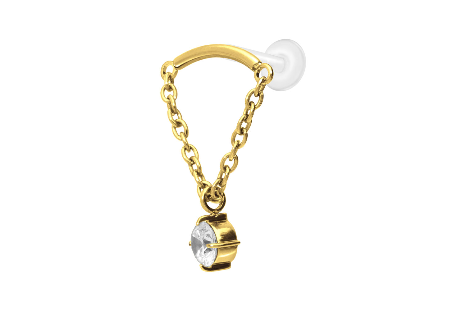 PTFE Labret Piercing mit Innengewinde + Titan-Aufsatz BOGEN + KETTE + KRISTALL